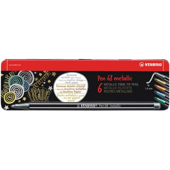 Rostirón készlet, 1,4 mm, fém doboz, STABILO "Pen 68 metallic", 6 különböző szín