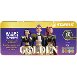 Filctoll készlet, metál, fémdobozos, 1 mm, STABILO "Pen 68 Metallic" K-Pop démonvadászok", 8 különböző metál szín