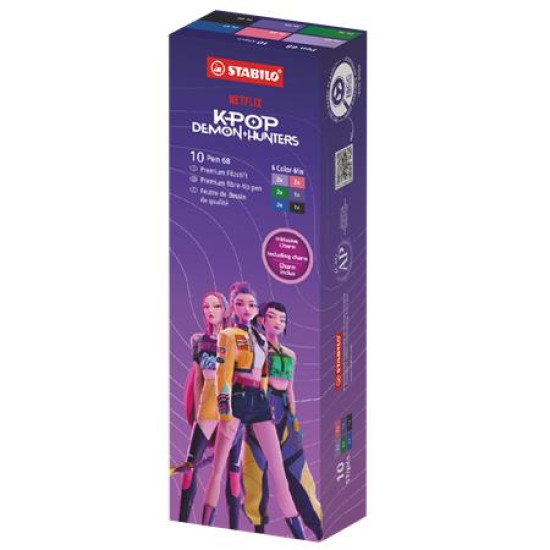 Filctoll készlet, 1 mm, STABILO "Pen 68" " K-Pop démonvadászok", 6 különböző szín