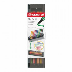 Filctoll készlet, 1 mm, STABILO "Pen 68", 10 db-os asztali készlet