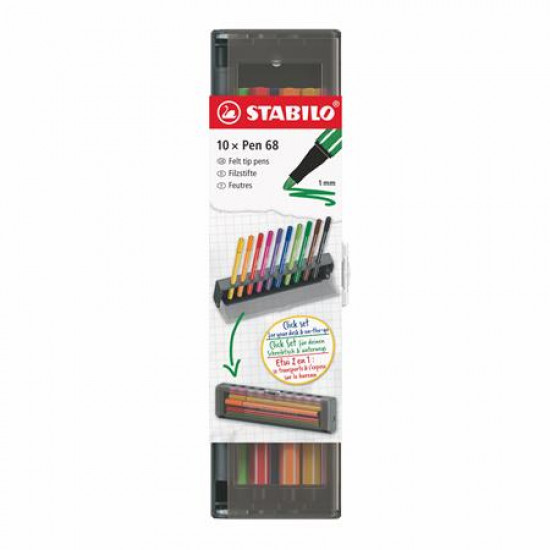 Filctoll készlet, 1 mm, STABILO "Pen 68", 10 db-os asztali készlet