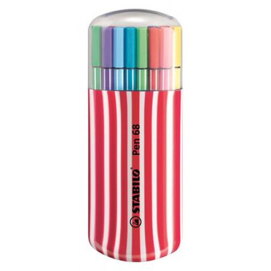 Rostirón készlet, 1 mm, piros tok, STABILO "Pen 68 Zebrui", 20 különböző szín