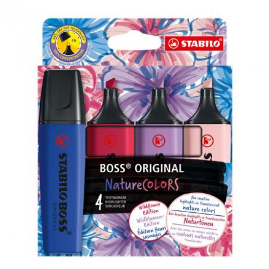 Szövegkiemelő készlet, 2-5 mm, STABILO "BOSS original NatureColors Wildflowers", 4 különböző szín