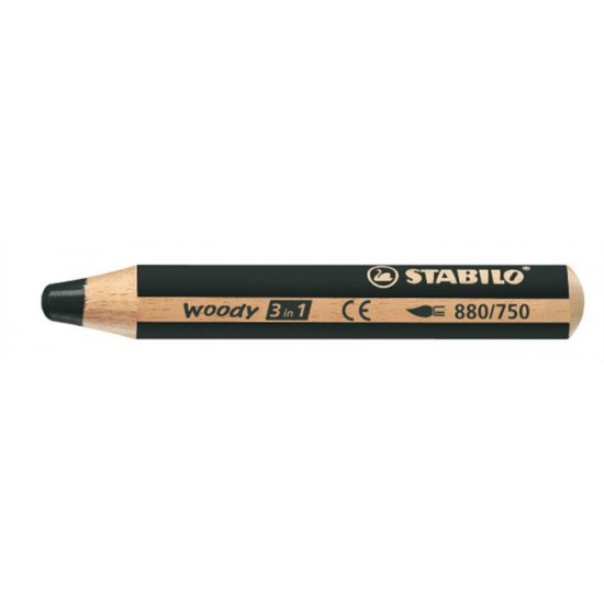 Színes ceruza, kerek, vastag, STABILO "Woody 3 in 1", fekete