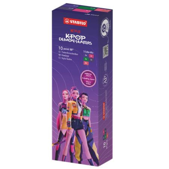 Tűfilc készlet, 0,4 mm, STABILO "Point 88" "K-Pop démonvadászok", 5 különböző szín