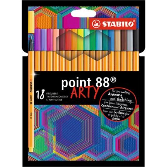Tűfilc készlet, 0,4 mm, STABILO "Point 88 ARTY", 18 különböző szín