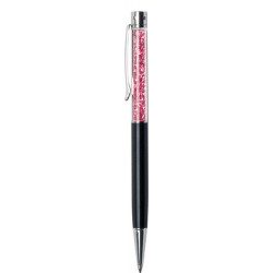 Golyóstoll, felül pink kristályokkal, 14 cm, Crystals from SWAROVSKI®, fekete
