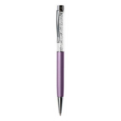 Golyóstoll, orgonalila, felül fehér SWAROVSKI® kristályokkal töltve, 14 cm, ART CRYSTELLA®