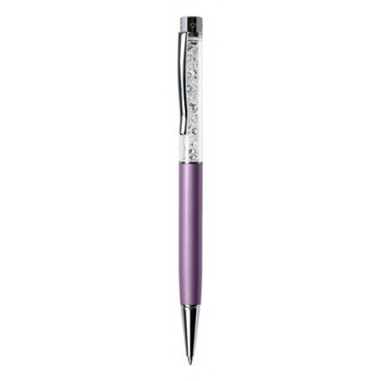 Golyóstoll, orgonalila, felül fehér SWAROVSKI® kristályokkal töltve, 14 cm, ART CRYSTELLA®