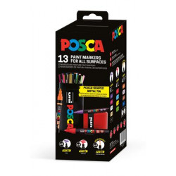 Dekormarker készlet, Posca fém dobozos, UNI "Posca", 13 különböző szín