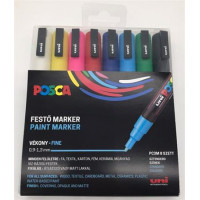 Dekormarker készlet, 0,9-1,3 mm, UNI "Posca PC-3M", 8 különböző szín