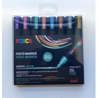 Dekormarker készlet, 1,8-2,5 mm, UNI "Posca PC-5M", 8 különböző metál szín