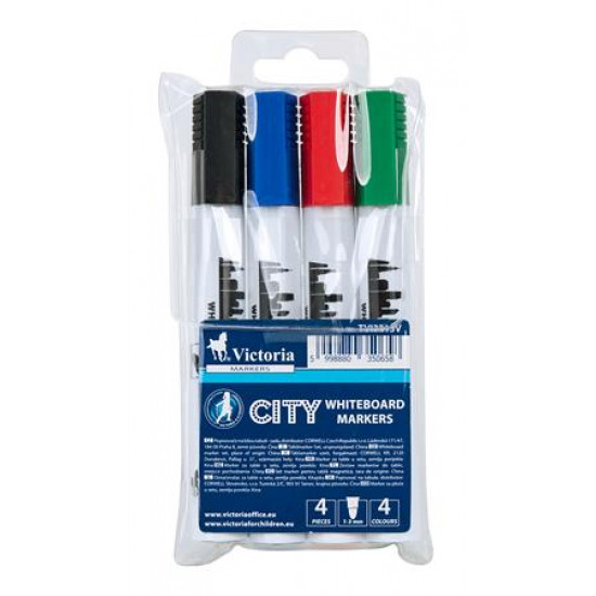 Táblamarker készlet, 1-3 mm, kúpos, VICTORIA "City", 4 különböző szín Táblamarker készlet, 1-3 mm, kúpos, VICTORIA "City", 4 különböző szín