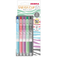 Zseléstoll készlet, 0,33 mm, nyomógombos, csíkos test, ZEBRA "Sarasa Clip Pastel", 5 különböző pasztell szín Zseléstoll készlet, 0,33 mm, nyomógombos, csíkos test, ZEBRA "Sarasa Clip Pastel", 5 különböző pasztell szín