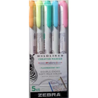 Szövegkiemelő készlet, 1,0/3,5 mm, kétvégű, ZEBRA "Mildliner Fluorescent", 5 szín Szövegkiemelő készlet, 1,0/3,5 mm, kétvégű, ZEBRA "Mildliner Fluorescent", 5 szín