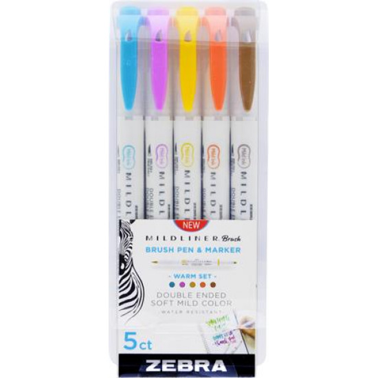 Ecsetirón készlet, kétvégű  ZEBRA "Mildliner Warm", 5 szín