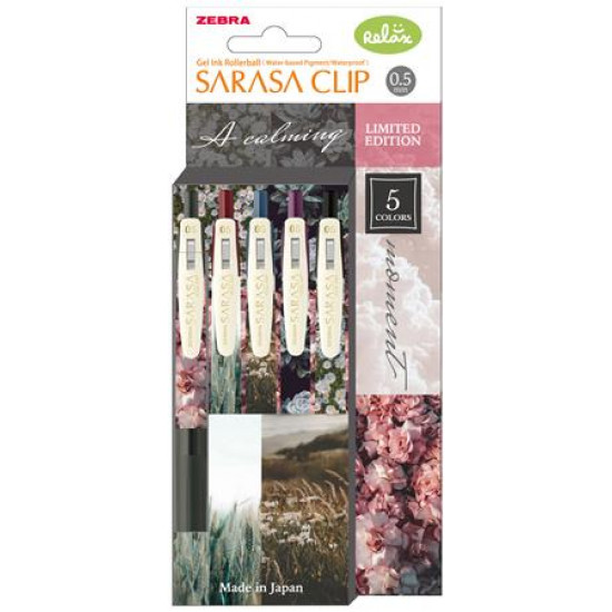 Zseléstoll, 0,33 mm, nyomógombos, ZEBRA "Sarasa Clip Calming Moment", 5 különböző szín