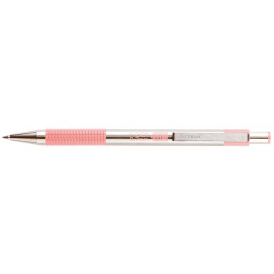 Golyóstoll, 0,24 mm, nyomógombos, rozsdamentes acél, pasztell rózsaszín tolltest, ZEBRA "F-301", kék