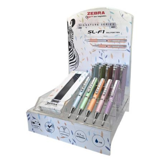 Golyóstoll display, 0,24 mm, teleszkópos, ZEBRA "SL-F1 B", kék, pasztell színek Golyóstoll display, 0,24 mm, teleszkópos, ZEBRA "SL-F1 B", kék, pasztell színek