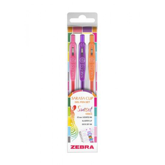 Zseléstoll készlet, 0,25 mm, nyomógombos, ZEBRA "Sarasa Clip Sunset", 3 különböző szín