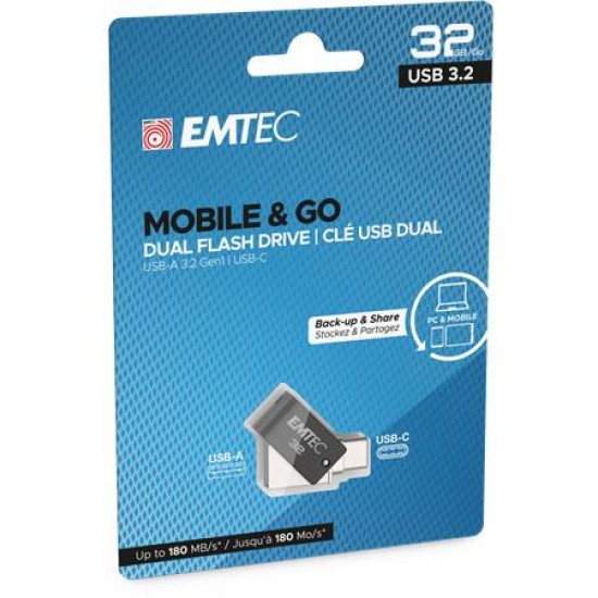 Pendrive, 32GB, USB 3.2, USB-A bemenet/USB-C kimenet, EMTEC "T260C Dual"