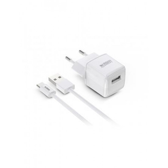 Hálózati töltő, 1xUSB-A, 12W, USB-A–USB-C kábel, URBAN FACTORY