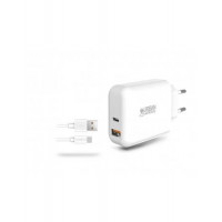 Hálózati töltő, 1xUSB-A (18W), 1xUSB-C (45W), USB-A–USB-C kábel, URBAN FACTORY Hálózati töltő, 1xUSB-A (18W), 1xUSB-C (45W), USB-A–USB-C kábel, URBAN FACTORY