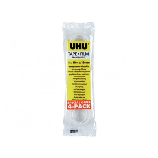 Ragasztószalag, 15 mm x 10 m, 4 db, UHU, átlátszó