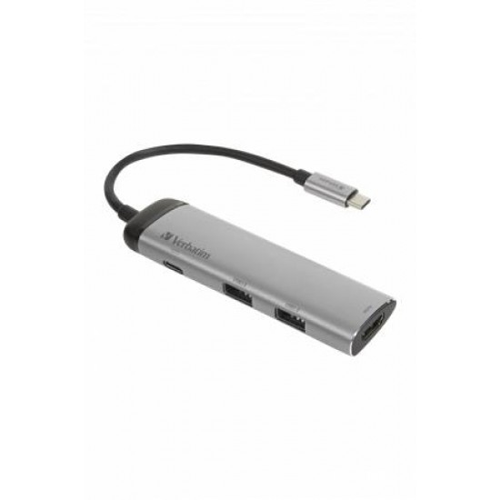 USB elosztó-HUB, 4 port, 2 db USB 3.0, USB-C, HDMI, VERBATIM