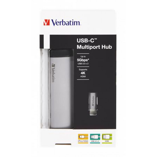 USB elosztó-HUB, 4 port, 2 db USB 3.0, USB-C, HDMI, VERBATIM