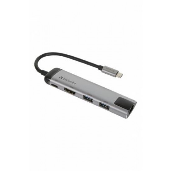USB elosztó-HUB és ethernet átalakító, 4 port, USB 3.0, USB-C, HDMI, VERBATIM