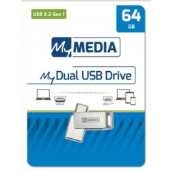 Pendrive, 64GB, USB 3.2 Gen1 + USB-C, alumínium ház, MYMEDIA "Dual" (by VERBATIM)