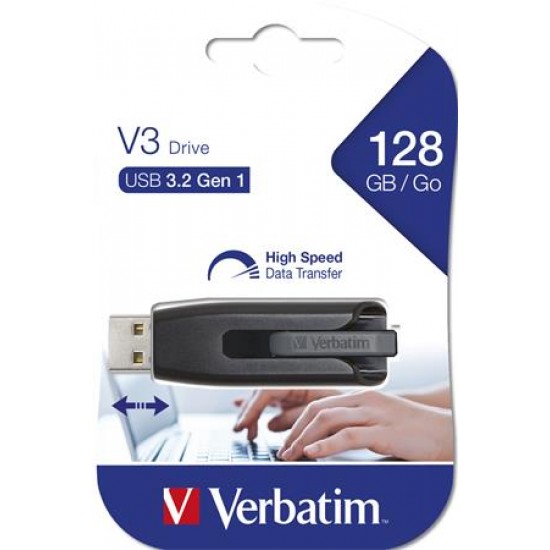 Pendrive, 128GB, USB 3.0, 80/25 MB/sec, VERBATIM "V3", fekete-szürke