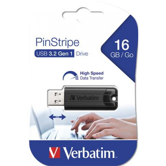 Pendrive, 16GB, USB 3.0, VERBATIM "Pinstripe", fekete