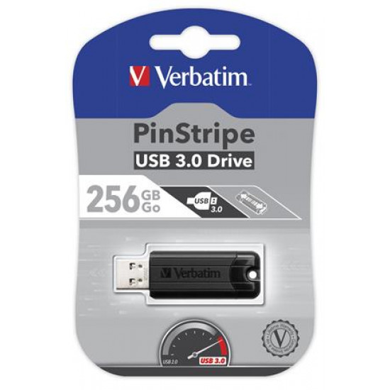 Pendrive, 256GB, USB 3.0, VERBATIM "Pinstripe", fekete