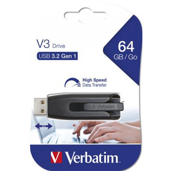 Pendrive, 64GB, USB 3.0, 80/25 MB/sec, VERBATIM "V3", fekete-szürke