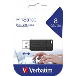 Pendrive, 8GB, USB 2.0, 10/4MB/sec, VERBATIM "PinStripe", fekete Pendrive, 8GB, USB 2.0, 10/4MB/sec, VERBATIM "PinStripe", fekete