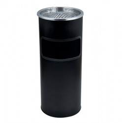 Kültéri szemetes, fém, tűzálló, kivehető hamutartóval, fekete, 25x58 cm