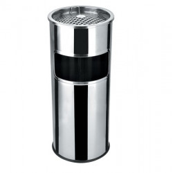 Kültéri szemetes, fém, tűzálló, kivehető hamutartóval, inox, 25x58 cm