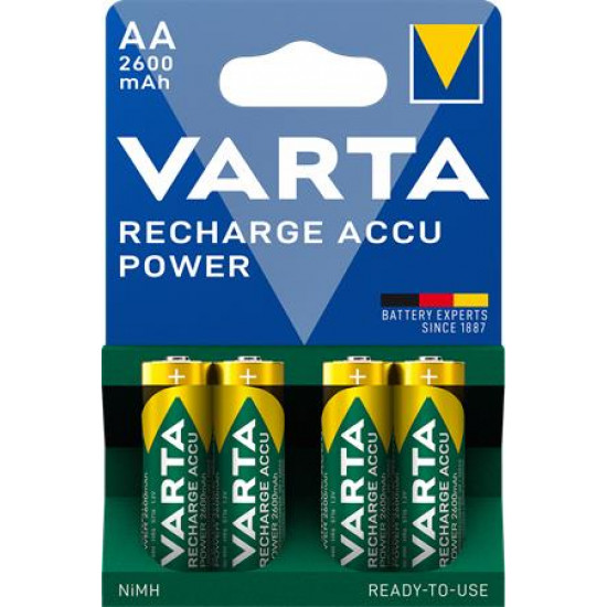 Tölthető elem, AA ceruza, 4x2600 mAh, előtöltött, VARTA "Power"