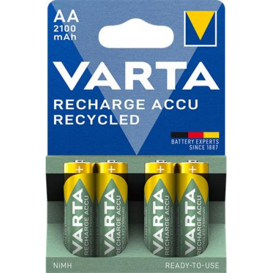 Tölthető elem, AA, ceruza, újrahasznosított, 4x2100 mAh, VARTA