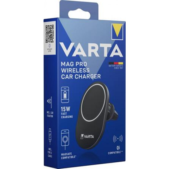 Autós tartó és töltő, Qi/USB-C PD, 15W, VARTA "Mag Pro"