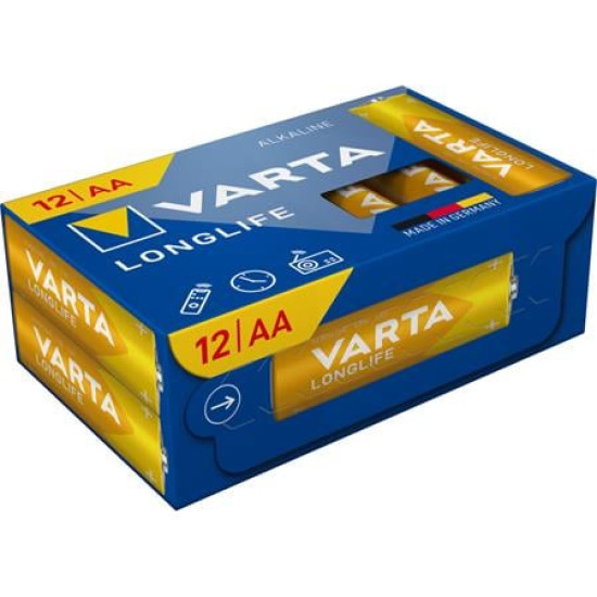 Elem, AA ceruza, 12 db, műanyagmentes, VARTA "Longlife" Elem, AA ceruza, 12 db, műanyagmentes, VARTA "Longlife"