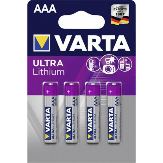 Elem, AAA mikro, 4 db, lítium, VARTA "Ultra Lithium"