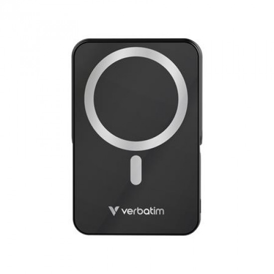 Power bank, külső akkumulátor, mágneses (vezeték nélküli), 10.000mAh, kitámasztó, VERBATIM "Charge n Go", fekete