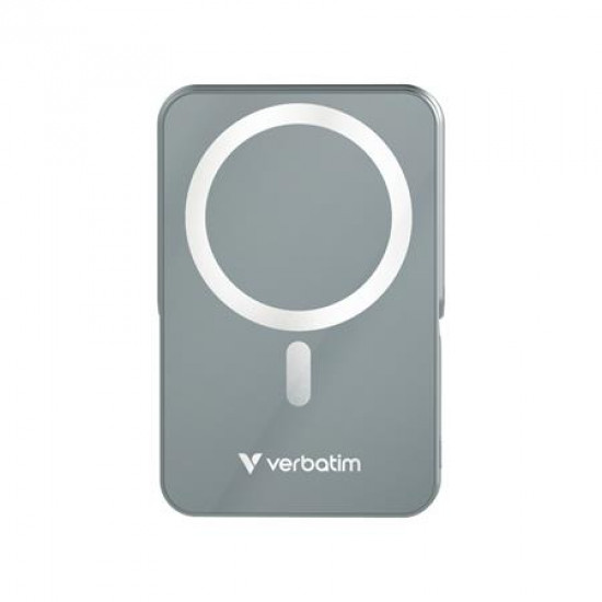 Power bank, külső akkumulátor, mágneses (vezeték nélküli), 10.000mAh, kitámasztó, VERBATIM "Charge n Go", szürke