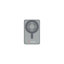 Power bank, mágneses (vezeték nélküli), 2 kábeles, kijelzővel, 10.000mAh, VERBATIM "Charge n Go", szürke