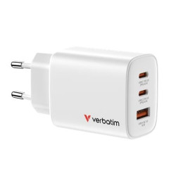 Hálózati töltő, 2xUSB-C, USB-A, 65W, GaN, VERBATIM "Essentials", fehér
