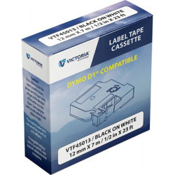 Feliratozógép szalag, 12 mm x 7 m, VICTORIA TECHNOLOGY, fehér-fekete