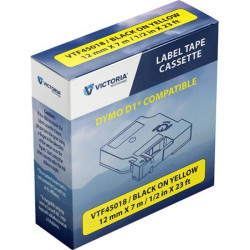 Feliratozógép szalag, 12 mm x 7 m, VICTORIA TECHNOLOGY, sárga-fekete